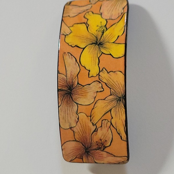 Accessories - Handmade in Hawaii Hibiscus Floral Hair Barrette Orange Yellow One Size Tropical